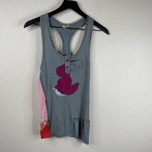 Rebecca Blu Top Women's Sleeveless Racerback Blue Sz S Bird Chameleon Unique.